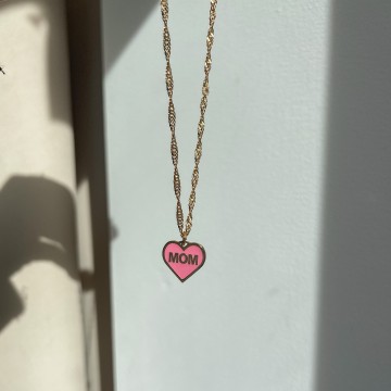 Necklace Enamel Heart Pink