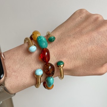 Bracelet  Amber And Turquoise