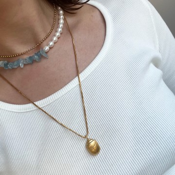 Choker Natural Pearls And Stones Aquamarine