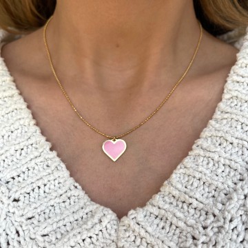 Necklace Enamel Heart Candy Pink